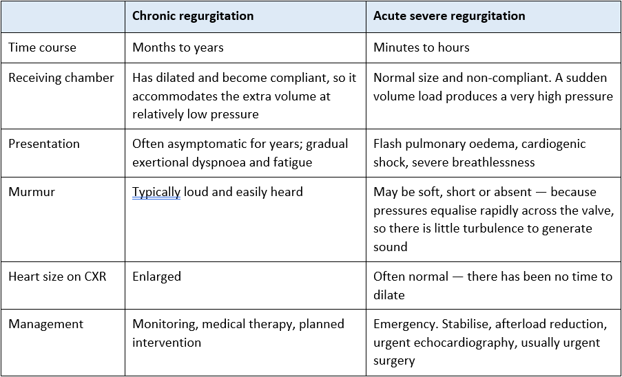 acute and chronic regurgitation